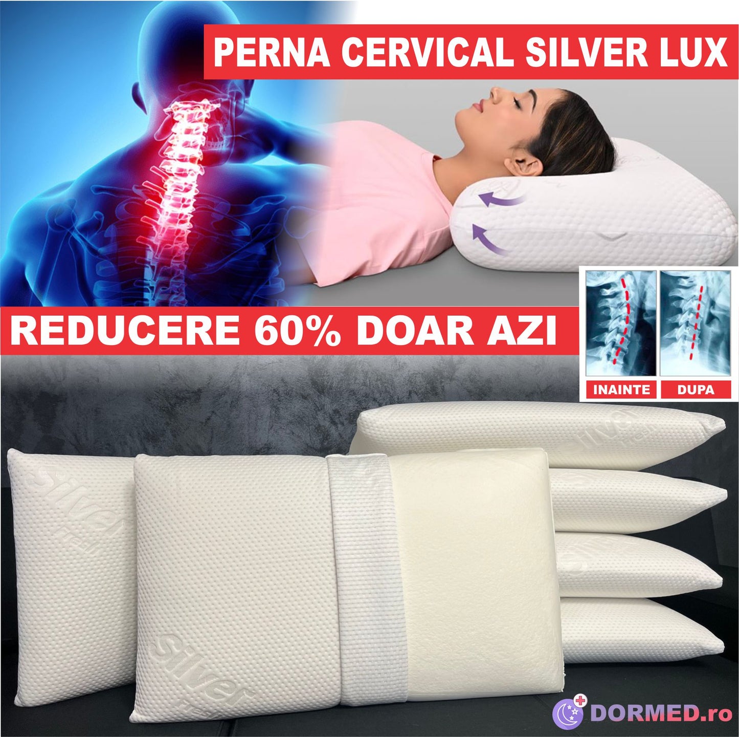 PERNA CERVICAL SILVER DIN SPUMA CU MEMORIE