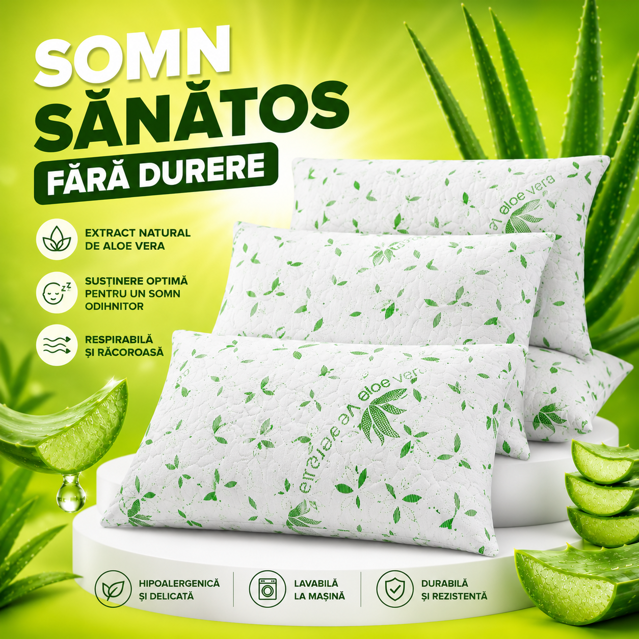 Perna Premium Aloe Vera Matlasata 50x70cm