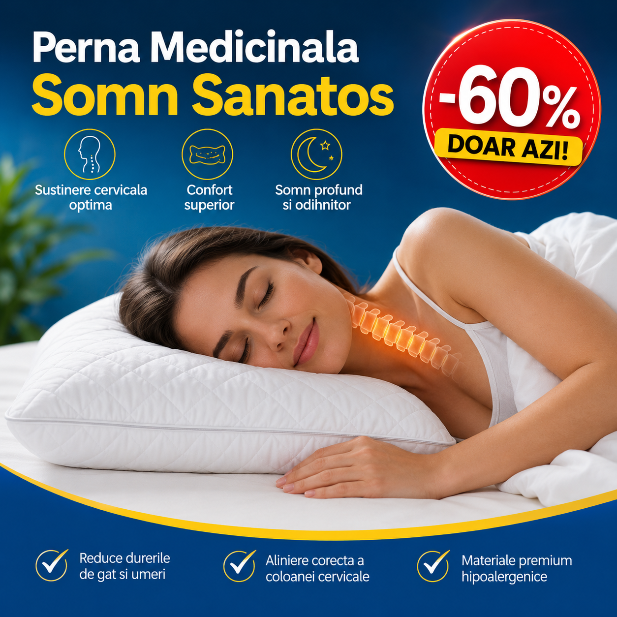 Perna Premium Medicinala Matlasata 50x70cm