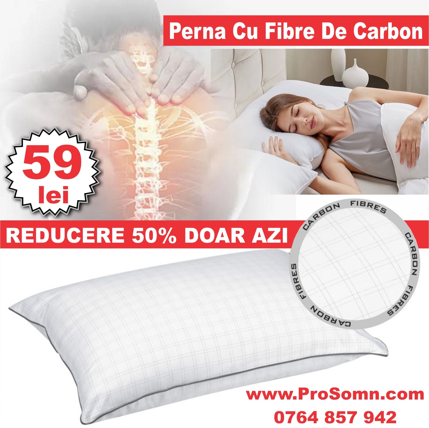 Perna CervicaLite Fibra Carbon 50x70cm